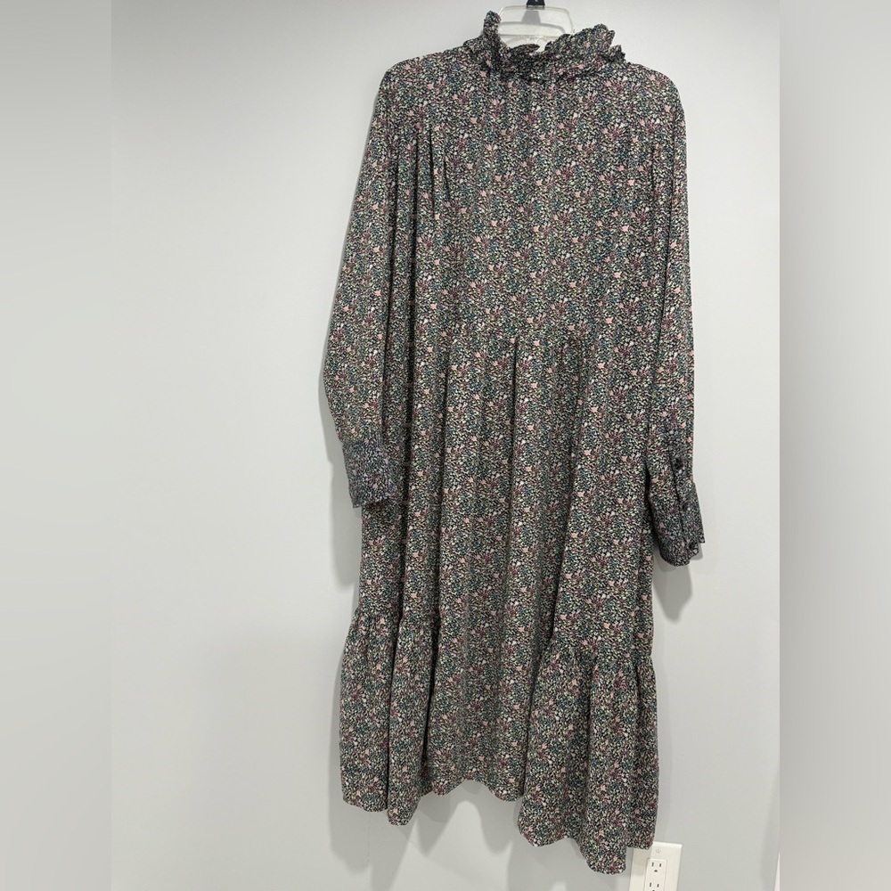 GANNI Women’s Ruffled Crepe Floral Print Midi Dress Size 44 / US 14 - Picture 4 of 10